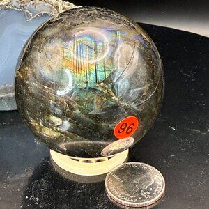 Labradorite Sphere 63.1mm Blue Green Flash Crystal Ball Labradorite Orb Large 96